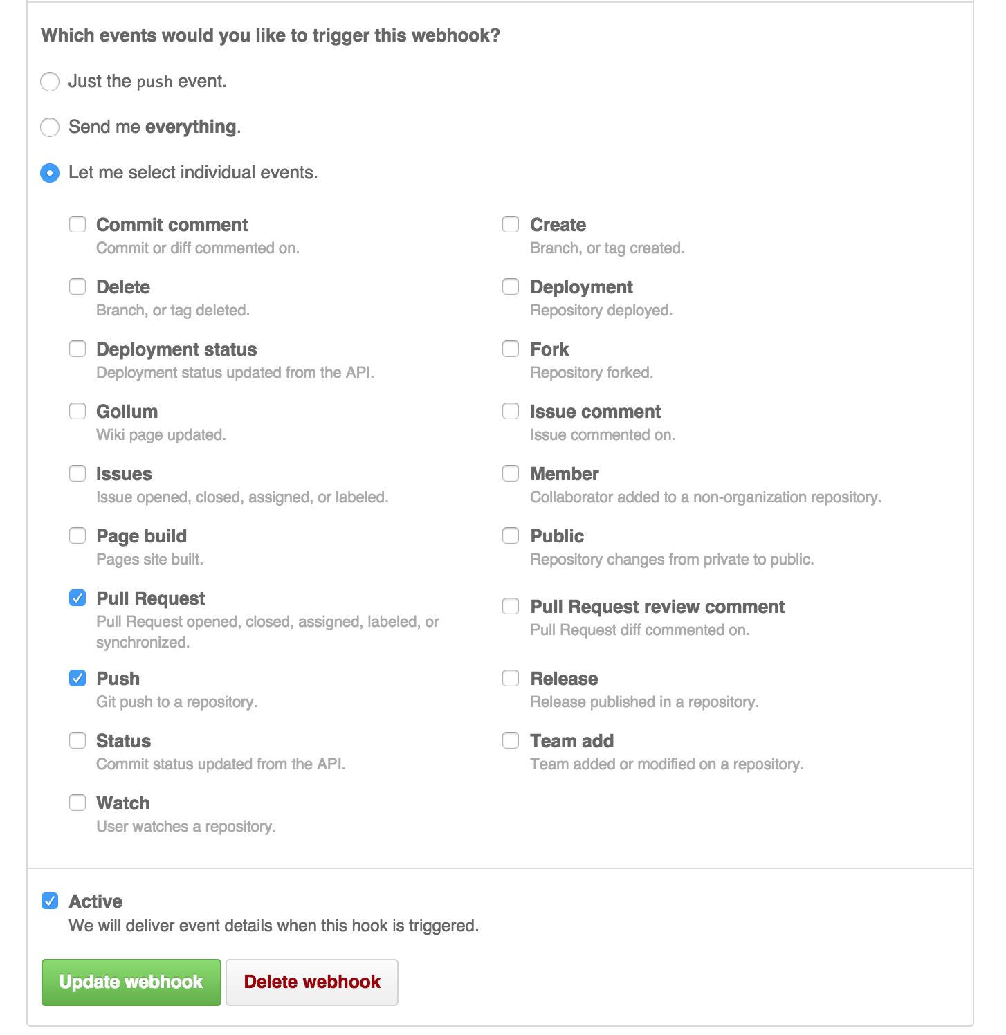 GitHub Webhook Settings