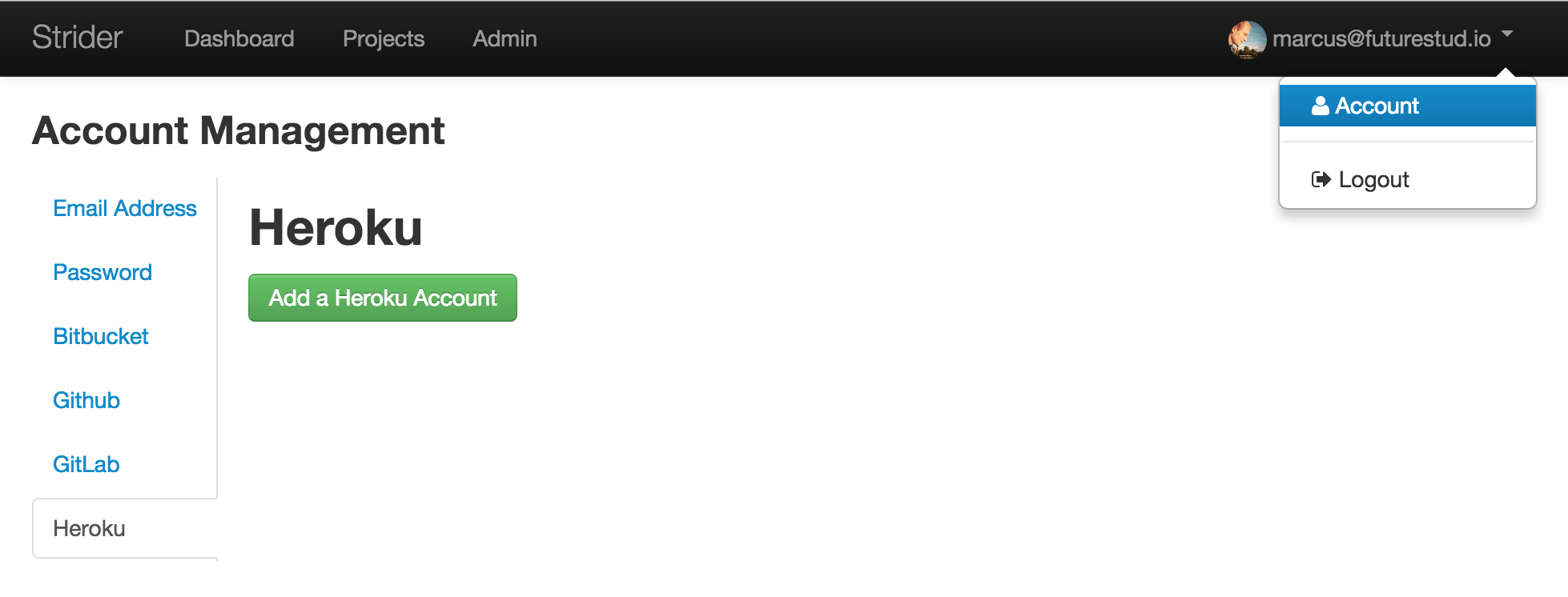 Add Heroku Account to Strider