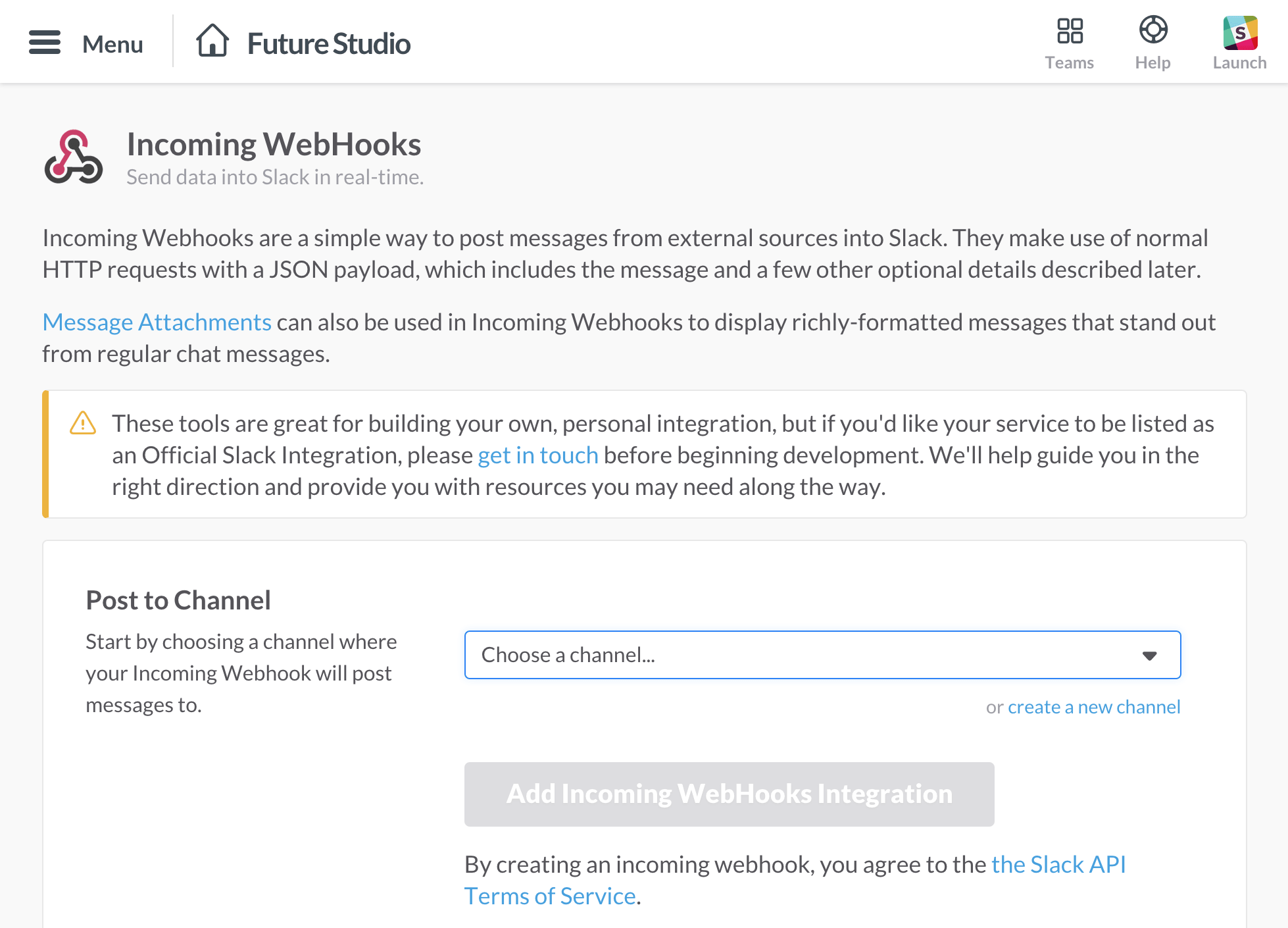 slack incoming webhooks example