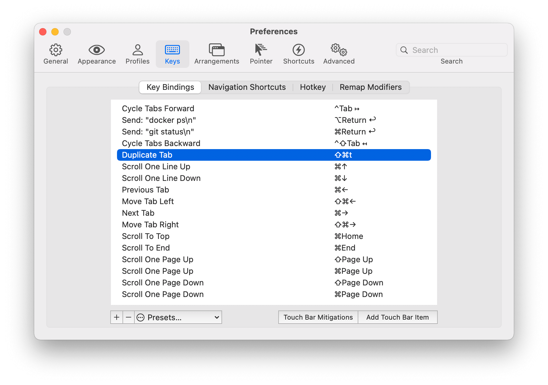 iterm keyboard shortcuts